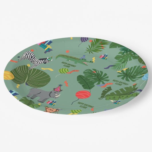 Feestdieren Verjaardagsfeest, Kinder, Oerwoud Papieren Bordje (Gekanteld)