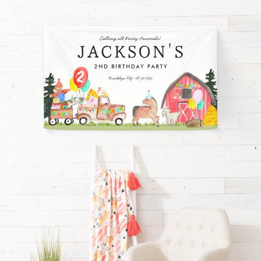 Feestdieren Vrachtwagen Kinder Boerderij Verjaarda Spandoek (Insitu)