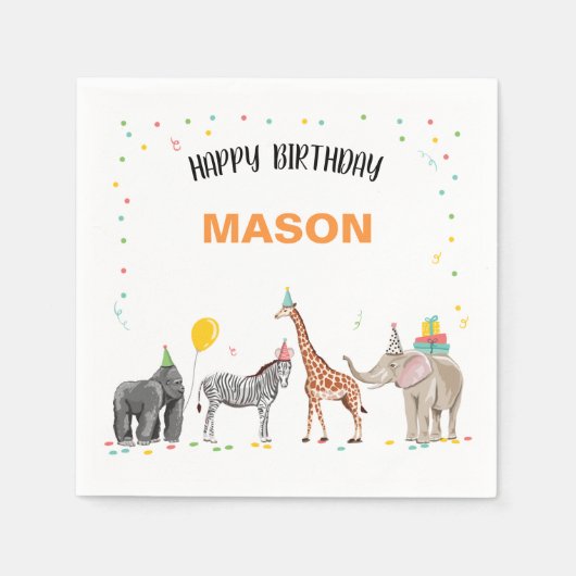 Feestdieren Wild One Zoo Oerwoud Boy Verjaardag Servet (Voorkant)