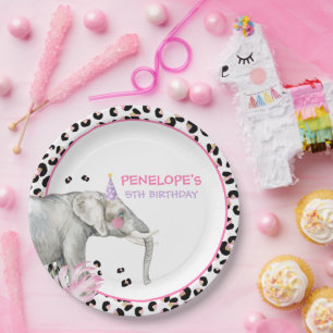 Feestdieren Wilde Safari Roze Girl Birthday Papieren Bordje