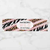 Feestdieren Wilde Safari Roze Girl Birthday Waterfles Etiket (Enkel label)