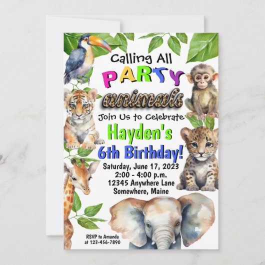 Feestdieren Zoo Aap Verjaardag Uitnodigingen (Voorkant)