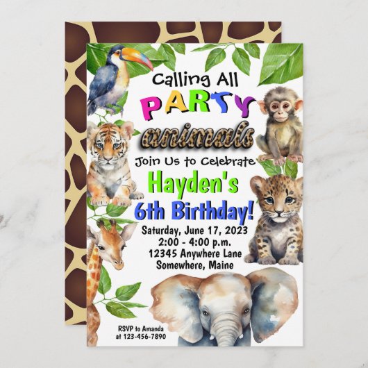 Feestdieren Zoo Aap Verjaardag Uitnodigingen (Voorkant / Achterkant)