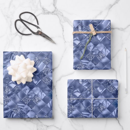 feestelegant blauw gevlekt kerstpatroon inpakpapier vel (Voorkant)