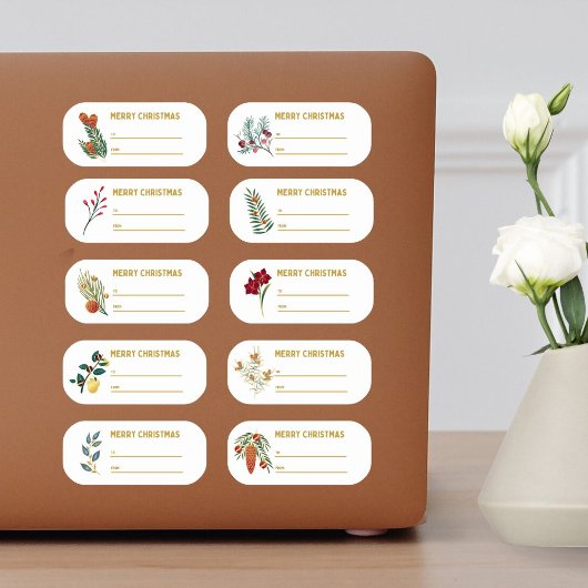 Feestelijk 10 pc Gold Christmas Botanical Gift Lab Sticker