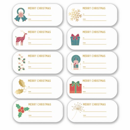 Feestelijk 10 pc Gold Christmas Botanical Gift Lab Sticker (Voorkant)