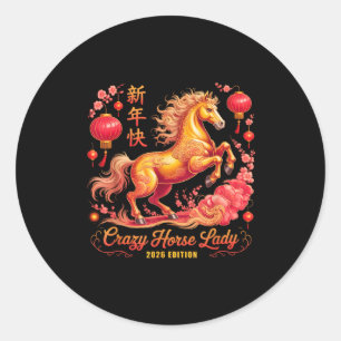 Feestelijk 2026 Jaar Van Crazy Horse Dame Sinds 26 Ronde Sticker