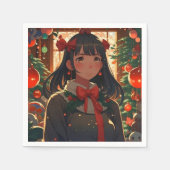 Feestelijk anime meisje op kerst nacht servet (Voorkant)