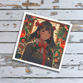 Feestelijk anime meisje op kerst nacht servet