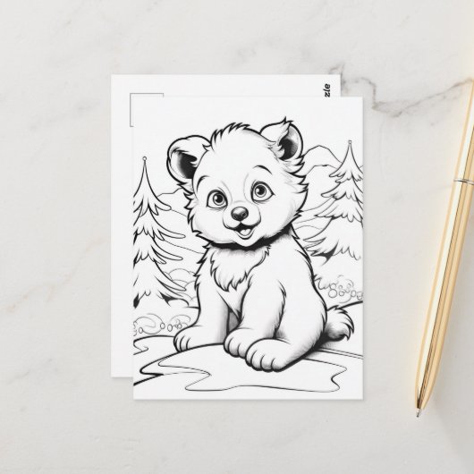 Feestelijk beer kinder kleurstof briefkaart (Voorkant / Achterkant in situ)