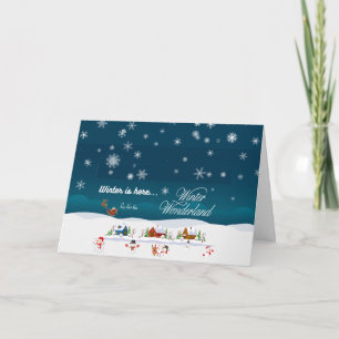 Feestelijk Besneeuwd Dorp Aanpasbare Binnen Tekst Feestdagen Kaart