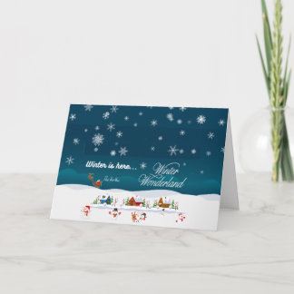 Feestelijk Besneeuwd Dorp Aanpasbare Binnen Tekst Feestdagen Kaart