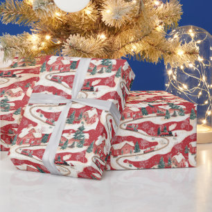 Feestelijk betegeld kersttreinpatroon cadeaupapier