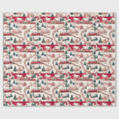 Feestelijk betegeld kersttreinpatroon cadeaupapier (Vlak)