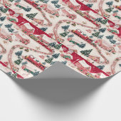 Feestelijk betegeld kersttreinpatroon cadeaupapier (Hoek)