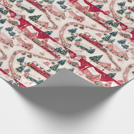 Feestelijk betegeld kersttreinpatroon cadeaupapier (Hoek)