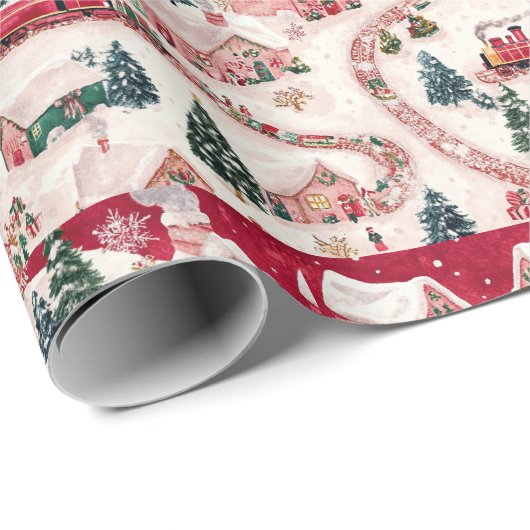 Feestelijk betegeld kersttreinpatroon cadeaupapier (Rol Hoek)