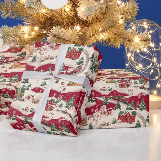 Feestelijk betegeld kersttreinpatroon cadeaupapier (Feestdagen)
