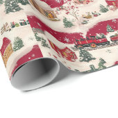 Feestelijk betegeld kersttreinpatroon cadeaupapier (Rol Hoek)