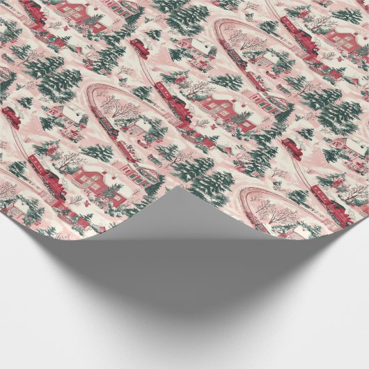 Feestelijk betegeld kersttreinpatroon cadeaupapier (Hoek)