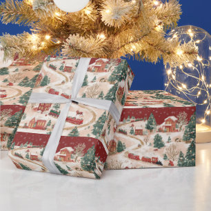 Feestelijk betegeld kersttreinpatroon cadeaupapier