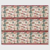 Feestelijk betegeld kersttreinpatroon cadeaupapier (Vlak)