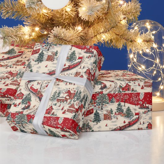 Feestelijk betegeld kersttreinpatroon cadeaupapier (Feestdagen)
