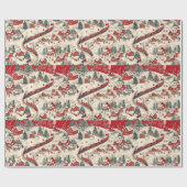 Feestelijk betegeld kersttreinpatroon cadeaupapier (Vlak)