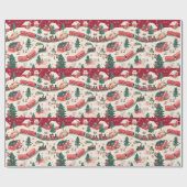 Feestelijk betegeld kersttreinpatroon cadeaupapier (Vlak)