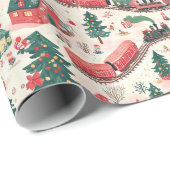 Feestelijk betegeld kersttreinpatroon cadeaupapier (Rol Hoek)