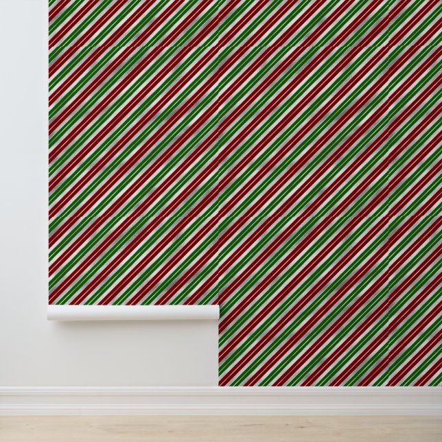 Feestelijk betegelde kerststreeppatroon behang (Applicatie)