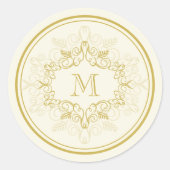 Feestelijk blad decoratief frame monogram stijlvol ronde sticker (Voorkant)