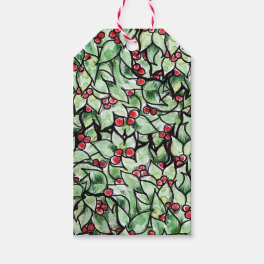 Feestelijk blad Kerst waterverf schilderij Cadeaulabel (Voorkant)