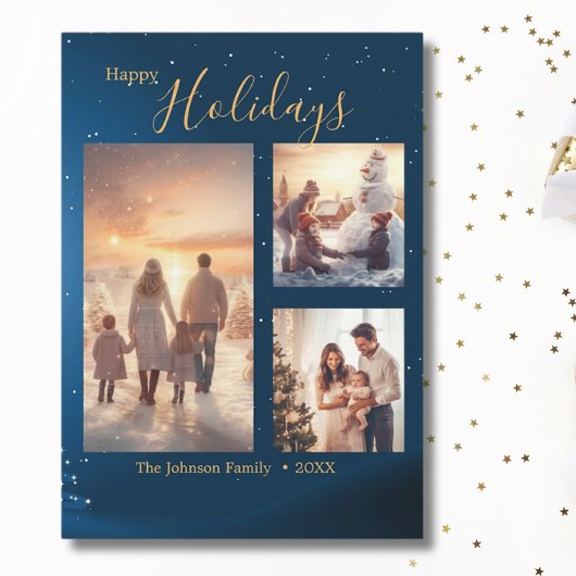 Feestelijk Blauw 3 Fotocollage Modern Kerstmis Feestdagenkaart