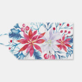 Feestelijk blauw bloemig kerstcadeau label cadeaulabel (Achterkant Horizontaal)