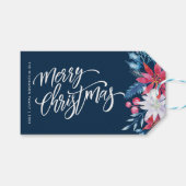 Feestelijk blauw bloemig kerstcadeau label cadeaulabel (Voorkant (Horizontaal))