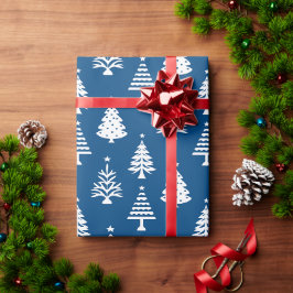 Feestelijk blauw en wit kerstboompatroon cadeaupapier