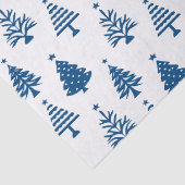 Feestelijk blauw en wit kerstboompatroon tissuepapier (Detail)
