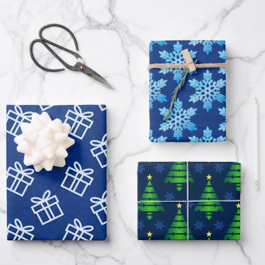 Feestelijk Blauw Groen Wit Modern Inpakpapier Vel (Voorkant)