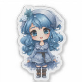 Feestelijk blauw personage dat kerstvreugde verspr sticker (Voorkant)