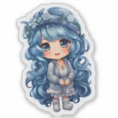 Feestelijk blauw personage viert kerst sticker (Voorkant)