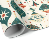 Feestelijk Blauw Rood Ornamenten Geometrisch Mid C Cadeaupapier (Rol Hoek)