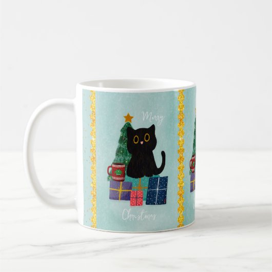 Feestelijk Blauw Vrolijk Kerstfeest Schattige Zwar Koffiemok (Links)