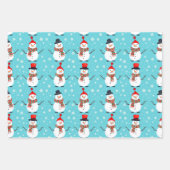 Feestelijk Blauw Winter Wonderland Sneeuwmannen Ke Inpakpapier Vel (Voorkant 2)