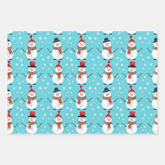 Feestelijk Blauw Winter Wonderland Sneeuwmannen Ke Inpakpapier Vel (Voorkant 2)