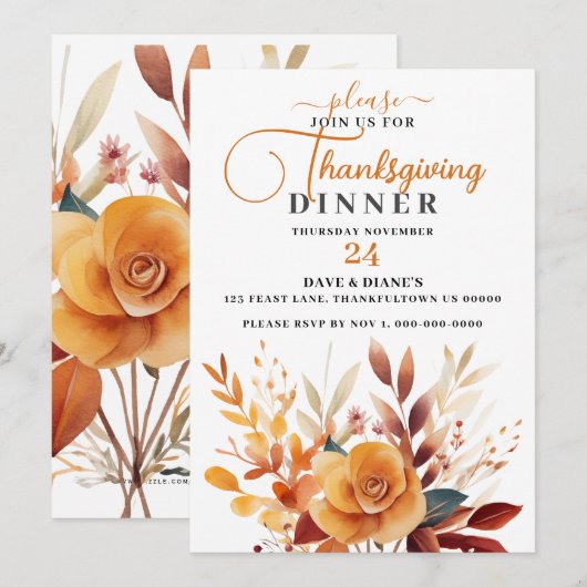 Feestelijk Bloemenboeket Thanksgiving Diner Kaart (Voorkant / Achterkant)