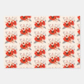 Feestelijk bloemenpatroon Rode Cream Gouden Kerstm Inpakpapier Vel (Voorkant 3)