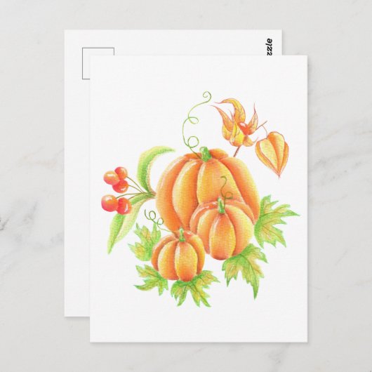 Feestelijk boeket met pompoen briefkaart (Voorkant / Achterkant)