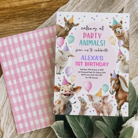 Feestelijk Boerderij Barnyard Party Animals Girls  Kaart