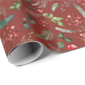 Feestelijk Bourgondisch Kerstbotanisch gebladerte Cadeaupapier (Rol Hoek)